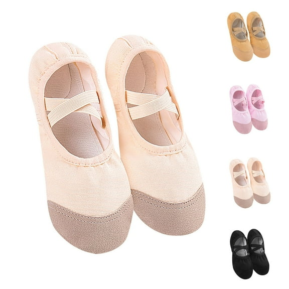 Luxalzxs Girls Ballet Shoes Highly Stretch Canvas Dance Slipper Gym Yoga Shoes Split Sole Dance Practice Shoes with Elastic Band