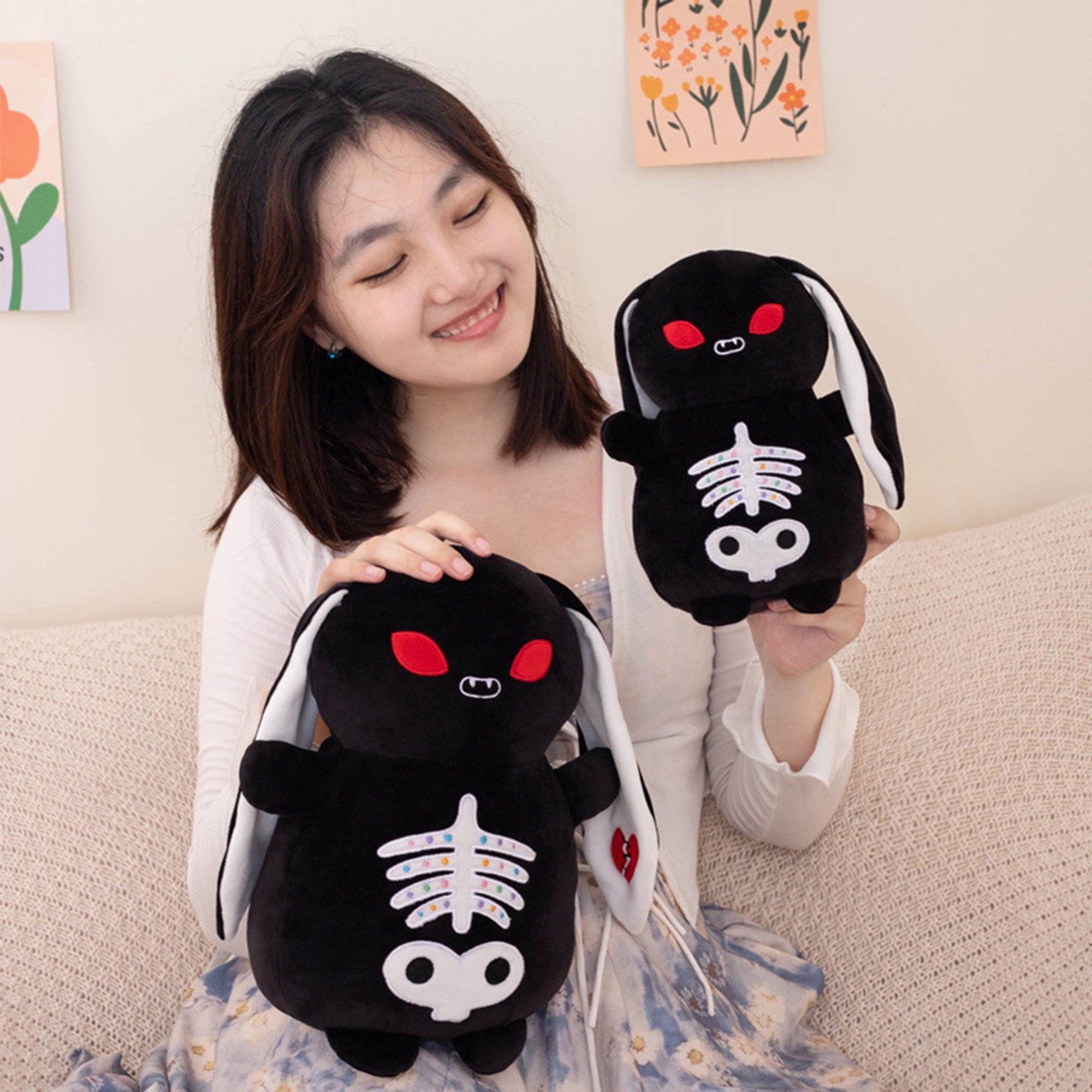 nvzhuang Cute Skull Rabbit Plush Toy Halloween Skeleton Bunny Soft Stuffed Animal Cartoon Doll for Kids Party Favor Decoration