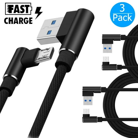 90 Degree Cable 3-pack Right Angle Micro USB Cable, 90 Degree Android Charger Cable, USB to Micro Cable Braided Charger Cords and Data Sync for Samsung/LG/Motorola/Android Smartphones/MP3 ()