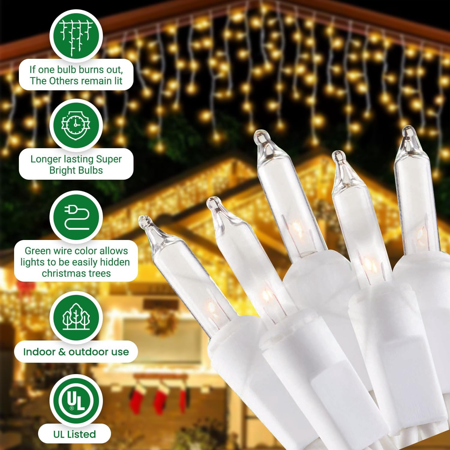 Tupkee Christmas Twinkle Icicle Lights - 12 of 100 Bulbs Twinkle - 5.5 Feet Light String - 100 LED Warm-White Bulbs - Indoor Outdoor - Random Shimmering Twinkling Sparkling Christmas Icicle Lights