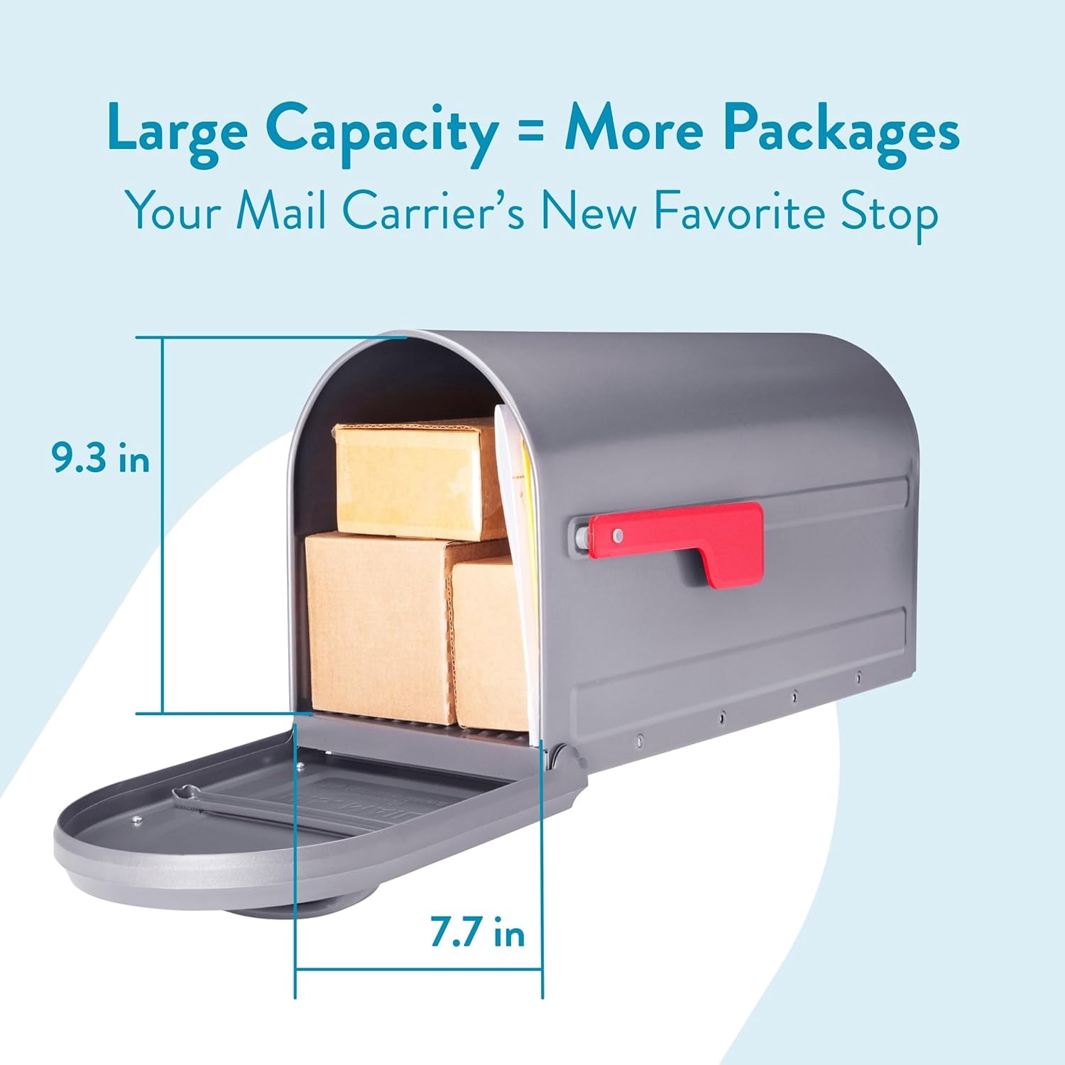 Mapleton Heavy Duty Steel Metal Post Mounted Mail Box for Outside, Graphite, Large Curbside Mailbox with Magnetic Latch
