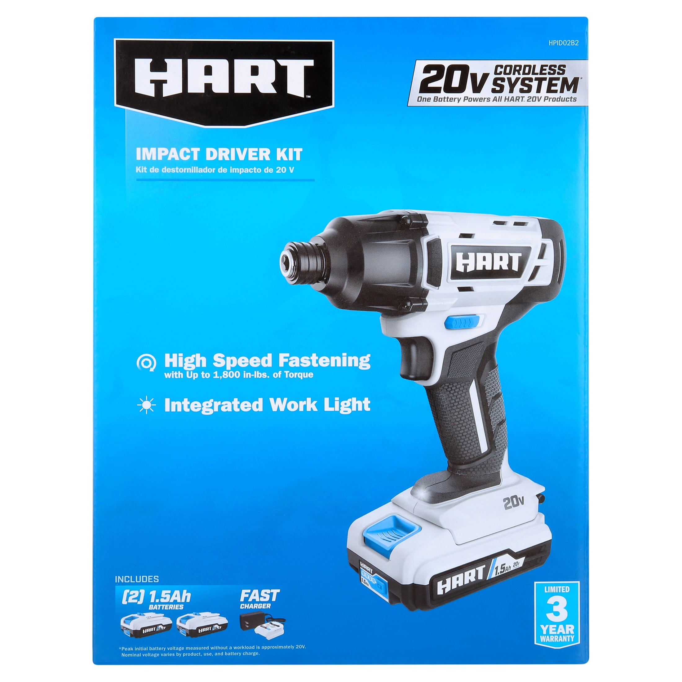 HART 20-Volt Cordless 1/4" Hex Chuck Impact Driver Kit, (2) 1.5Ah Lithium-Ion Batteries, Gen 2