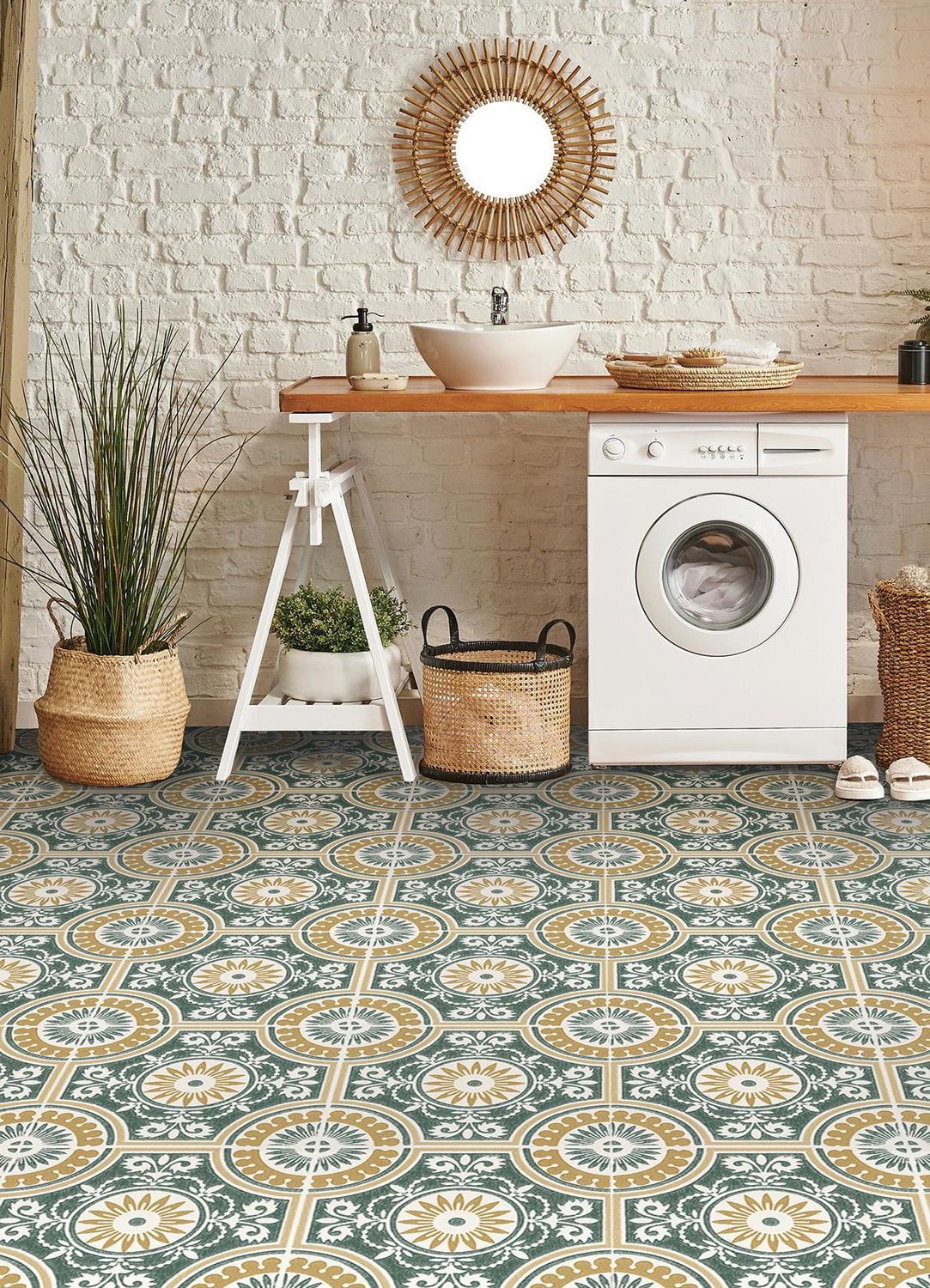 FloorPops Ezra Yellow Peel & Stick Floor Tiles Set of 20