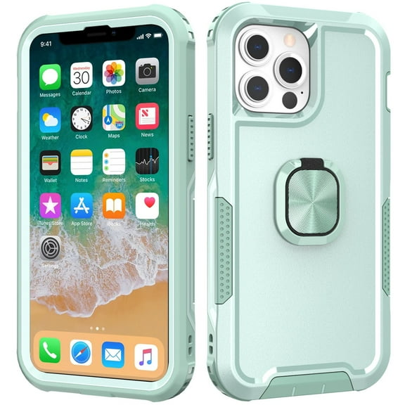 For Apple iPhone 14 Pro Max (6.7") Heavy Duty 3in1 Magnetic Ring Kickstand Stand Hybrid Shockproof Military-Grade Cover ,Xpm Phone Case [ Teal ]