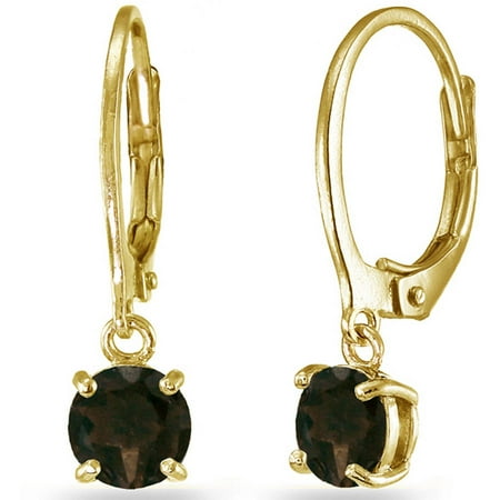 Quartz Sterling Silver Dangling Earrings Smokey Quartz Yellow Gold Flashed Sterling Silver 6mm Round Dangle Leverback Earrings ()
