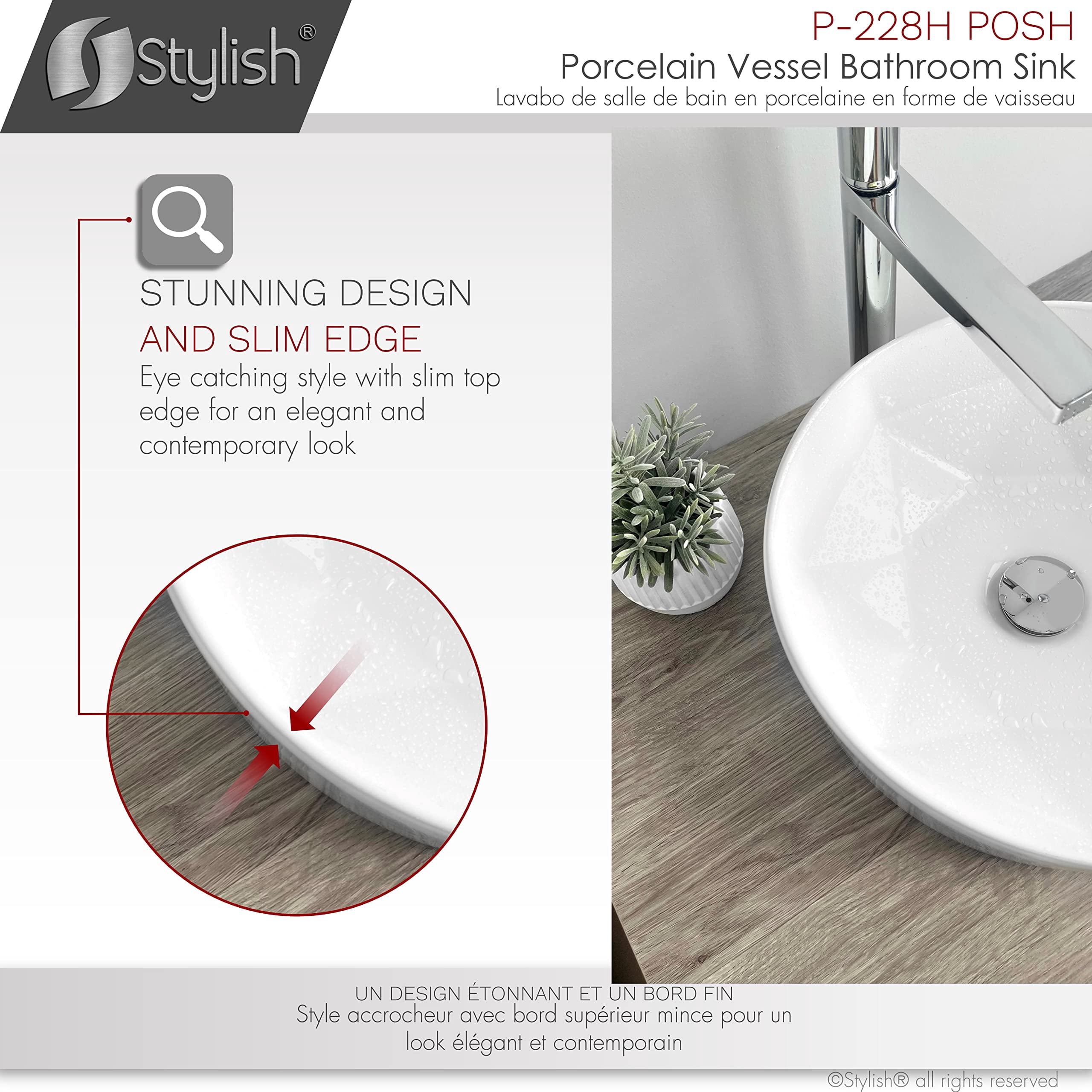 Stylish Vessel 16" White Porcelain Round Bathroom Sink P-228H