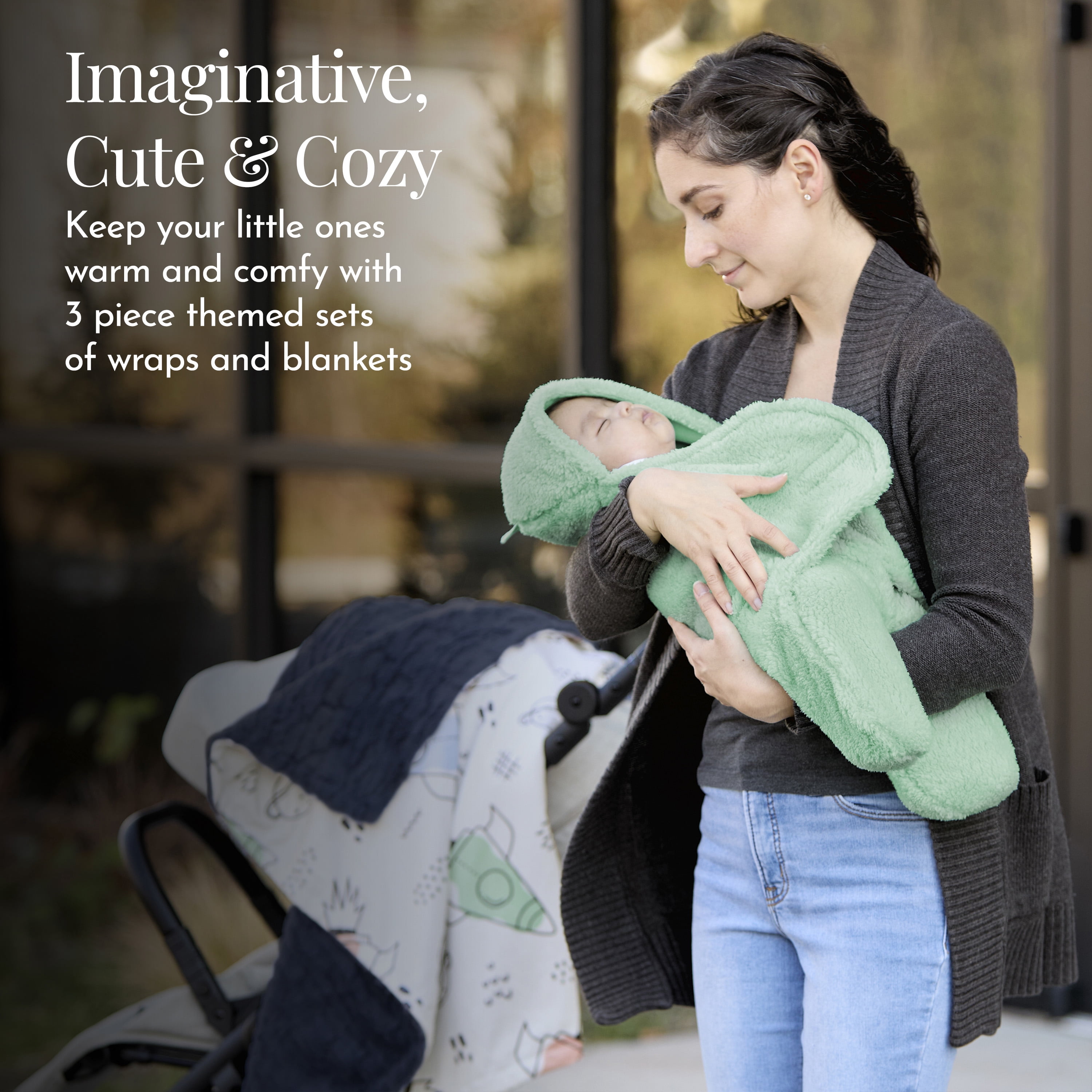 Evolur AstroNap 3 pc Gift Set - Sherpa Sack Wrap, Muslin Wrap & Velour Blanket, Space Print