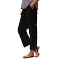 thumbnail image 3 of Womens Plus Size Summer Cotton Linen Pants Elastic Waist Straight Leg Work Pants Lounge Trousers Lightweight Beach Pants with Pockets Button Open Pants, 3 of 7