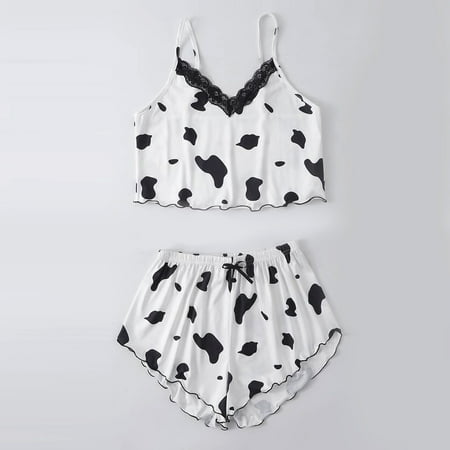 

JNGSA Women Fashion Print Sets Wear Lounge Wear Home Sleep Set Camisole Tops+Pants Pajama Sets For Women Soft Nightgowns For Women Clearance