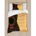 thumbnail image 1 of Guitar Duvet Cover Set Twin Size, Clipped Guitar with Vintage Floral Folk Ornaments Musician Hobbies, Decorative 2 Piece Bedding Set with 1 Pillow Sham, Pale Orange Black Maroon, by Ambesonne, 1 of 3