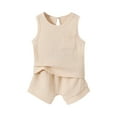 thumbnail image 5 of Atogsazn Baby Boys Summer Clothes Set Toddler Linen Sleeveless Tank Top Shorts Outfit with Pocket Beige 2-3 Years, 5 of 9