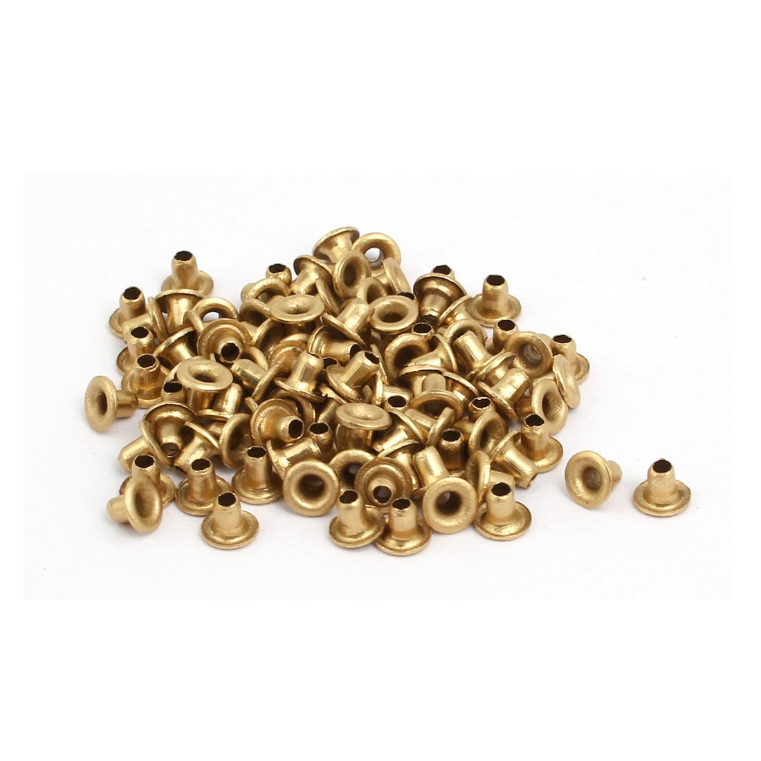 100pcs M2x2.5mm Brass Plated Metal Hollow Eyelets Rivets Gold Tone