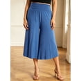 thumbnail image 6 of LMLYSoH Women’s High Rise Capri Pants Elastic Waist Solid Color Loose Fit Cropped Pants Trousers, 6 of 8