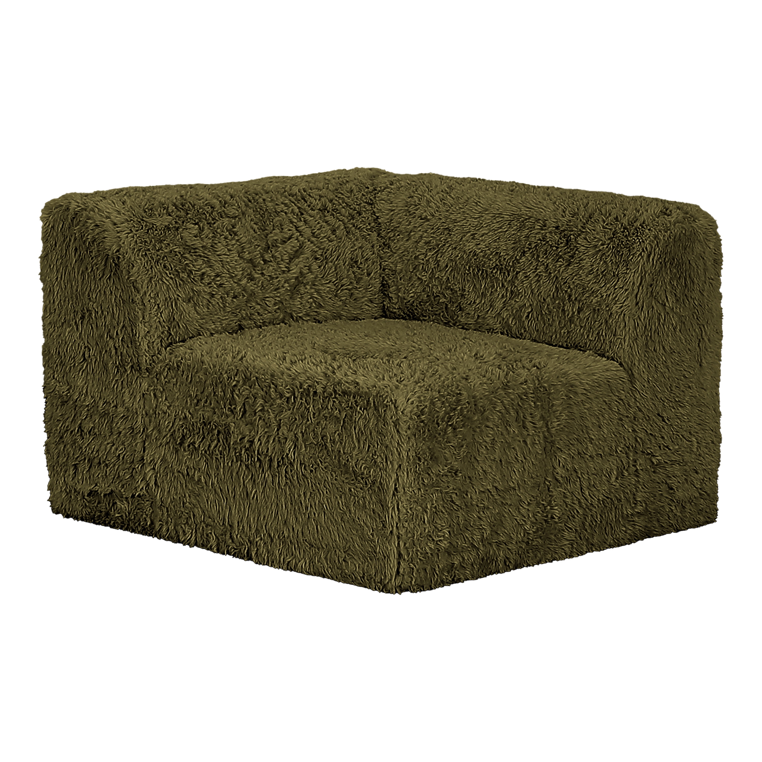 Furniture of America Pom Modern Faux Fur Modular Compressed Corner Chair, Olive Green
