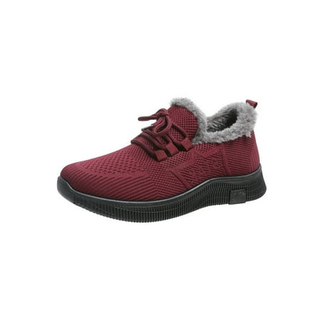 

Zodanni Women Breathable Casual Sneakers Jogging Comfortable Lace Up Walking Shoes Non Slip Lightweight Plush Lined Red 5