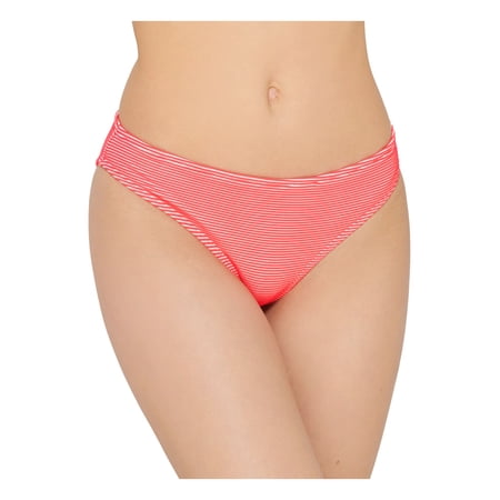 HULA HONEY Women s Orange Striped Stretch Lined Bikini Moderate Coverage Textured Hipster Swimsuit Bottom M