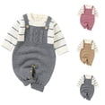 thumbnail image 3 of 2025 Combinaison Chandail Rayé Tricoté pour Bébé Fille Garçon Col Rond Manches Longues Automne Hiver Vêtements Chauds Rose, 3 of 3