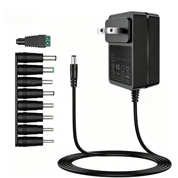 LinQingQ 5V 3A Power Supply Adapter, 100-240V AC to DC 5 Volt Universal Charger Cord with 8 Interchangeable DC Connector Tips, Replacement Charger for 5V Electronic Devices