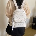 thumbnail image 6 of Floral School Backpack, PU Leather Waterproof Backpack with Pendant, Heavy Duty Mini Bookbag for Travel Work College, Beige, 6 of 10