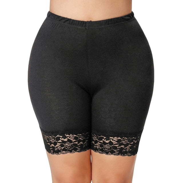 Women Plus Size Lace Safety Pants Mid Wast Elastic Trunks