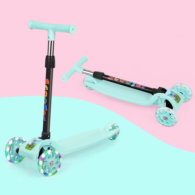 3 Trottinette pour Enfants à Propulsion, Led, Hauteur Réglable, Trottinette pour Tout-Petits - Vert