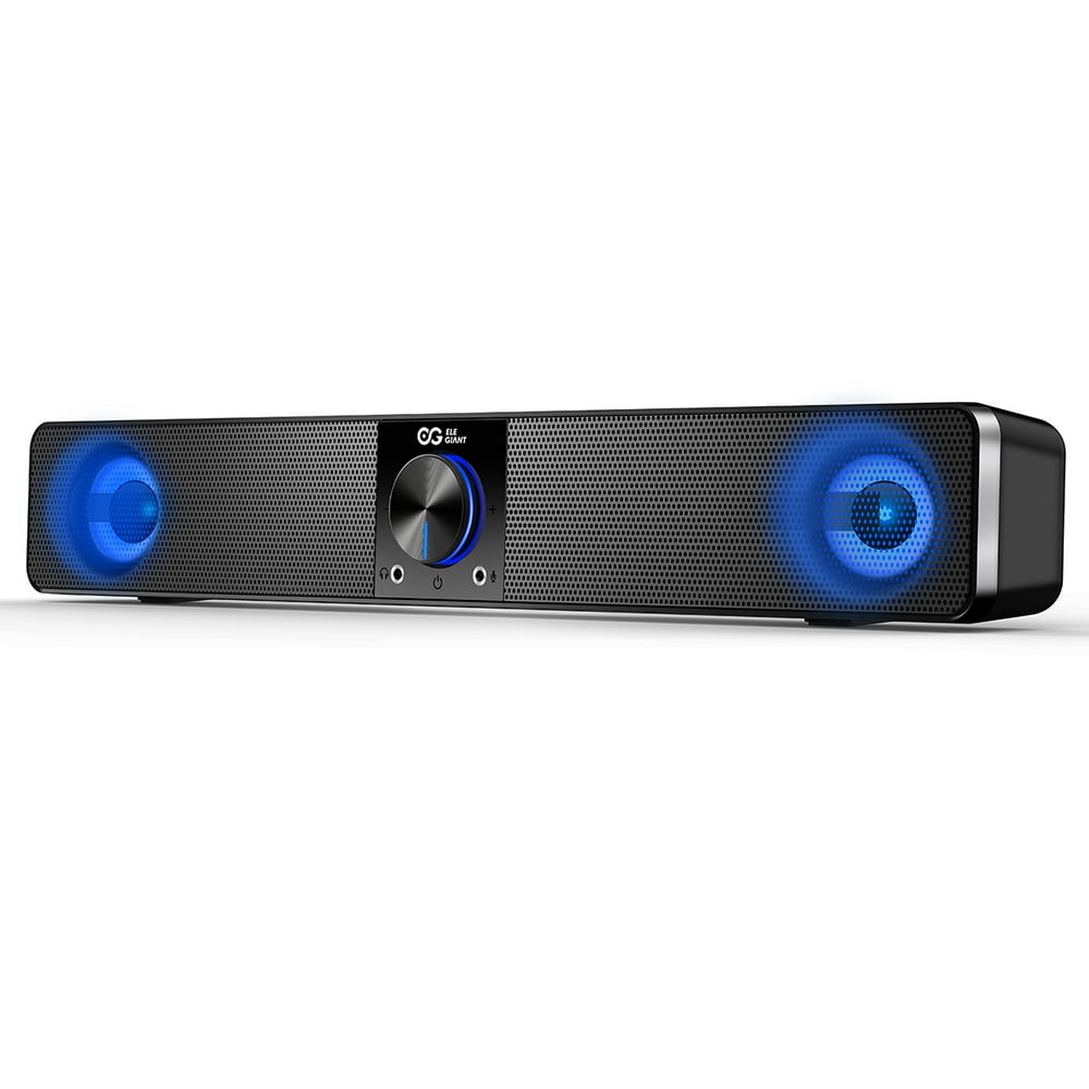 ELEGIANT Computer Speakers Wired Sound Bar with 3 Light Modes, Stereo