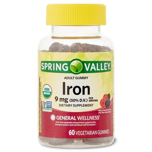Spring Valley Iron 9mg Organic Vegetarian Gummies, 60ct