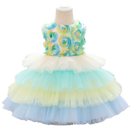 

REORIAFEE Girl s Skater Sundress School Dress Gradient Net Yarn Mesh Flowers Birthday Party Formal Princess Dress Summer Dress Y2k Dress Birthday Dress Ethnic Dress Green 2-3 Years
