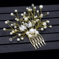 thumbnail image 3 of Nvzi Horquillas para el pelo de boda con flores para novias, peinetas con perlas de cristal, pinzas para el pelo, tocado, accesorios para el pelo de boda dorados, joyas - doradas, 3 of 5