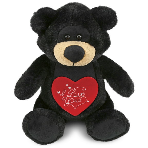 DolliBu I Love You Valentine Plush Black Bear - Cute Stuffed Animal Black Bear with Red Heart Plush for Valentines, Anniversary, Romantic Date, Boyfriend, or Girlfriend Gift - 9 Inches