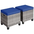 thumbnail image 1 of Patiojoy Set of 2 Outdoor Rattan Cushioned Ottoman Seat All Weather Patio Ottoman Footrest Navy, 1 of 6