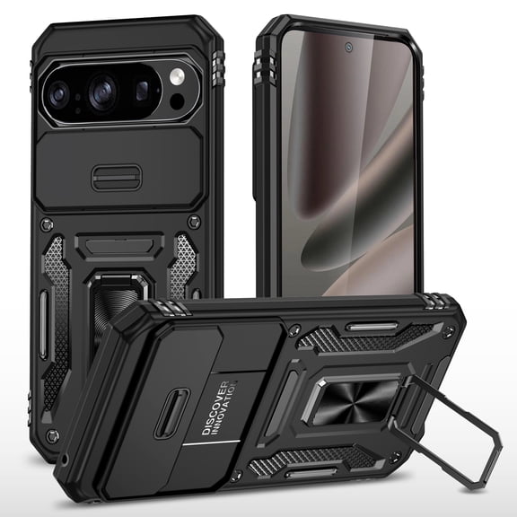 Mantto for Google Pixel 10 /10 Pro Case with Kickstand, [Military Grade] Built-in 360° Rotate Ring Kickstand Magnetic Protection Cover Case for Google Pixel 10 /10 Pro, Black