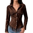 thumbnail image 5 of Cowgirl Outfits for Women,fringe Jackets Women Western Lightweight Cute Tops Long Sleeve Solid Color Fall Sweatshirts Workout Jacket Loose Fit Cozy,Brown,2XL, 5 of 5