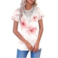 thumbnail image 3 of TaTaai Women's Short Sleeve V Neck Pullover Blouse, Floral Print Sheer Mesh Detail Casual Top, Lightweight Loose Fit Knit Shirt for Spring Everyday Wear Gift, 3 of 5