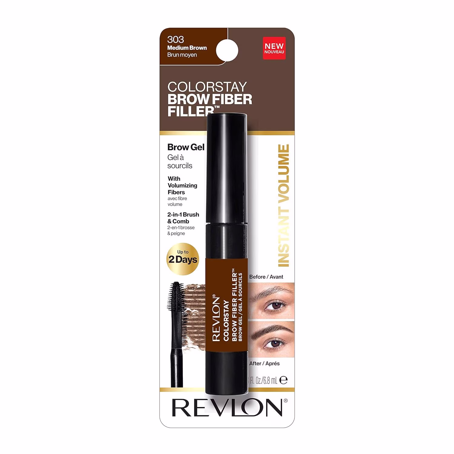 thumbnail image 5 of Revlon ColorStay Brow Fiber Filler, Waterproof Eyebrow Enhancer Gel, 303 Medium Brown, 0.23 fl oz, 5 of 7
