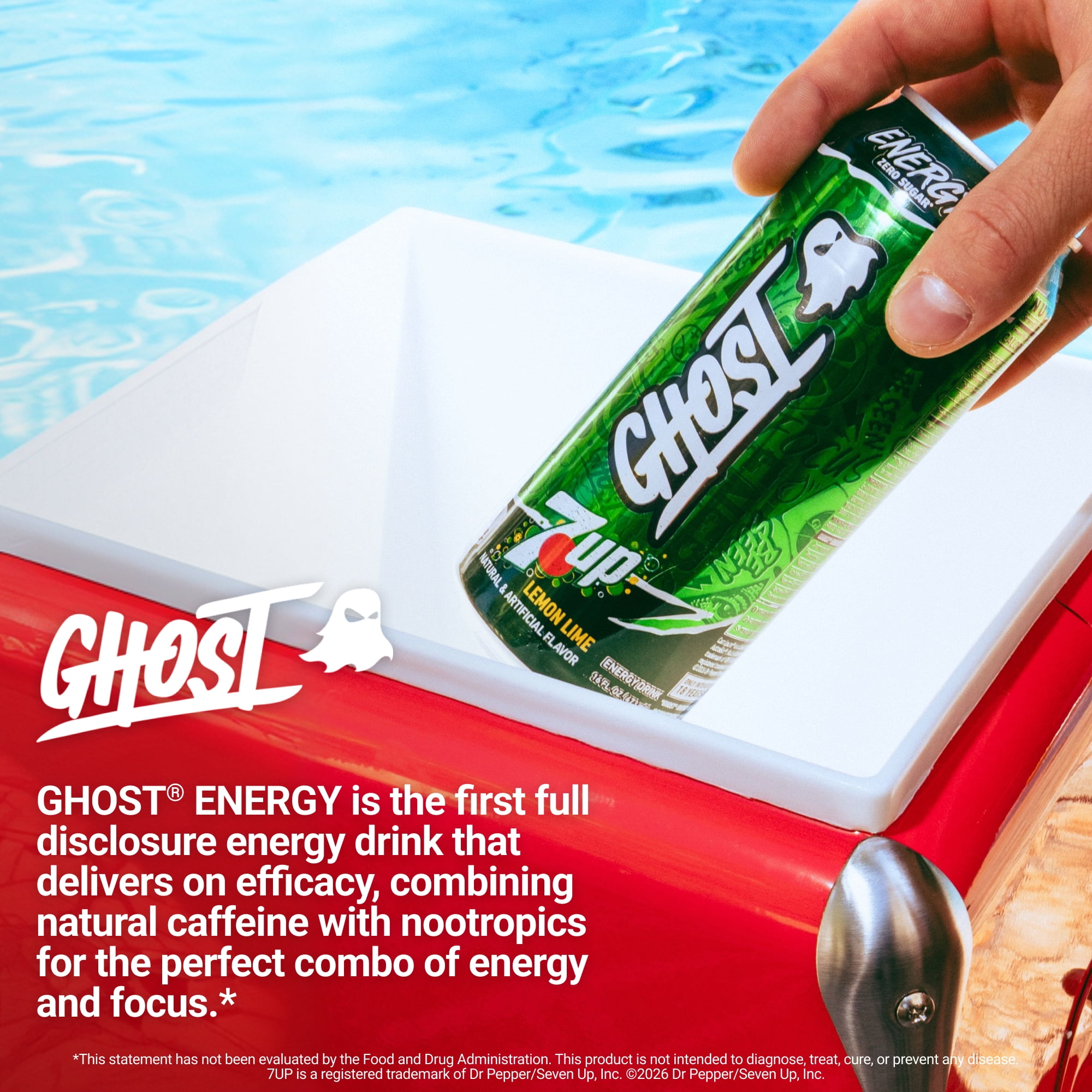 GHOST® ENERGY Zero Sugars Energy Drink, 7UP Lemon Lime, 200mg Natural Caffeine, 16 fl oz Can
