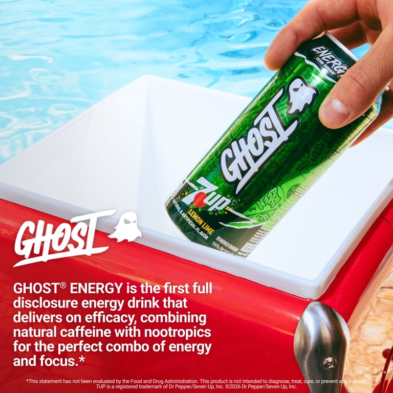 GHOST® ENERGY Zero Sugars Energy Drink, 7UP Lemon Lime, 200mg