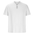 thumbnail image 4 of AHTJRT Men's Summer Beach Shirt Casual V-Neck Henley with Waffle Rib Texture Short Sleeve Basic Solid Top White M, 4 of 5
