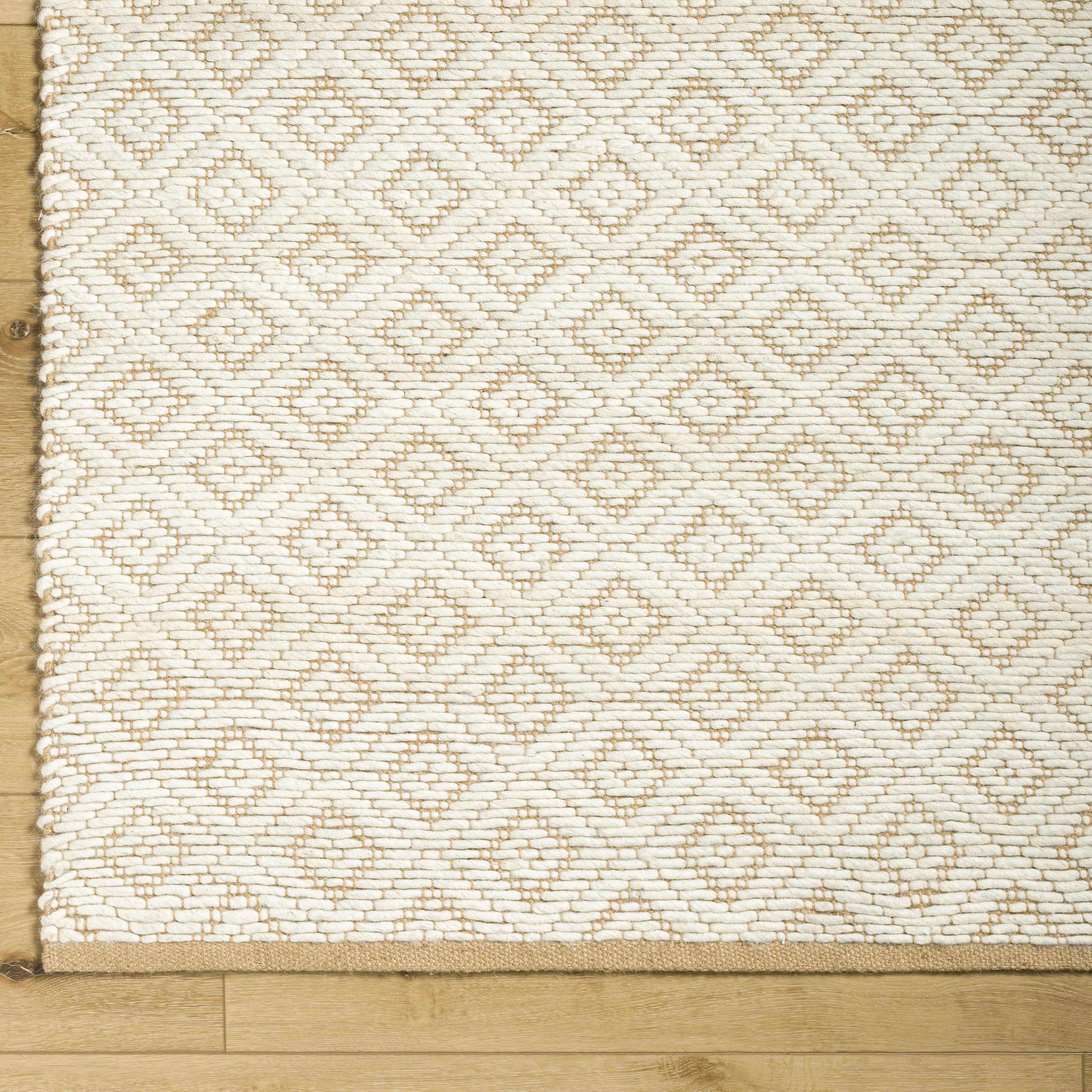 Hauteloom Irela Boho Hand Woven Natural Fiber Wool and Jute Blend Soft Area Rug - Farmhouse Geometric Diamond Carpet - Cream, Beige, Ivory - 5' x 7'6"