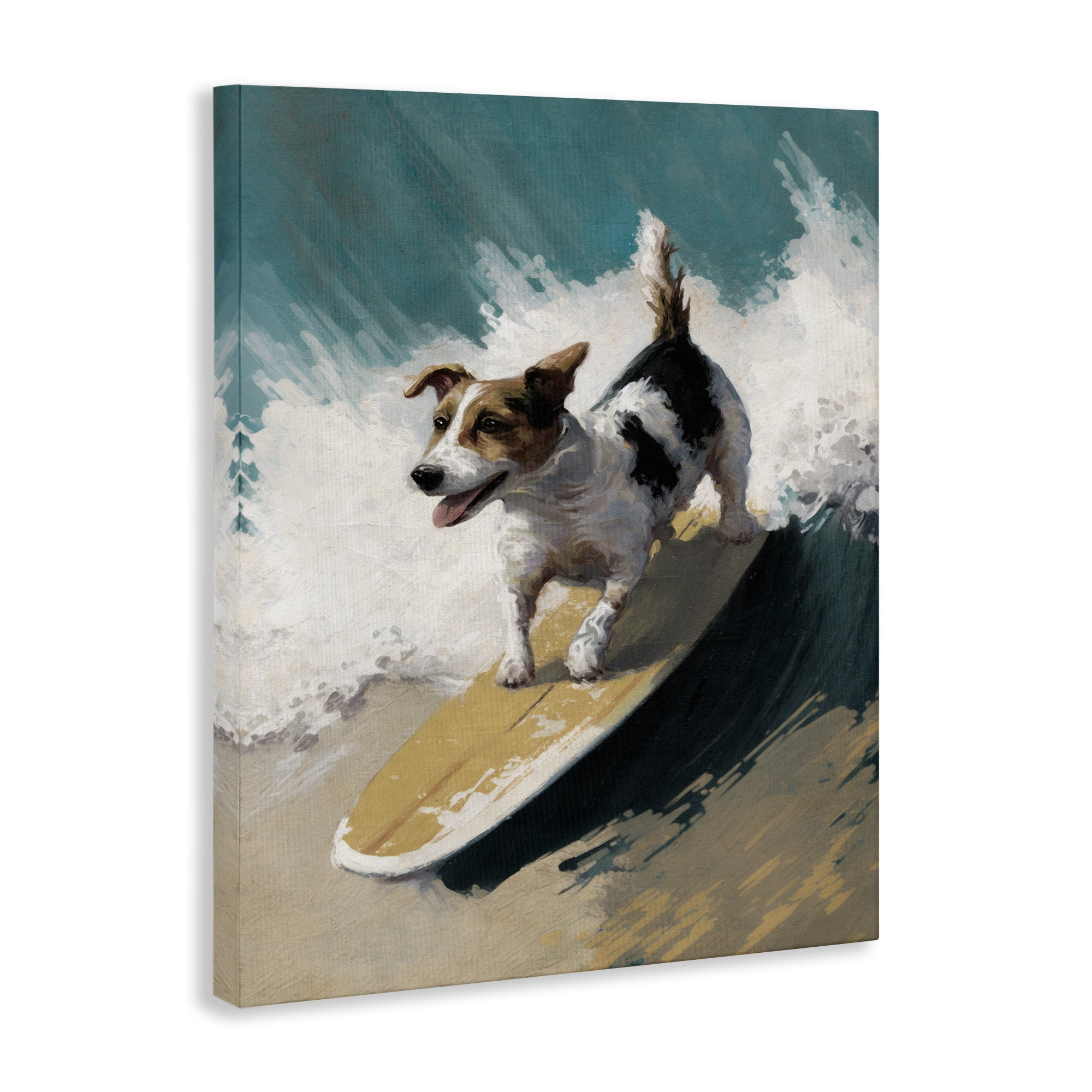 Stupell Industries Surfer Dog Catching Wave Animals Painting Wrapped Canvas Art Print Wall Art, 16 x 20