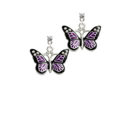 - Silvertone Large Purple Butterfly with 6 AB Crystals Clear Crystal Post Earrings