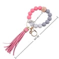 thumbnail image 3 of Silicone Beaded Bracelet Keychain Wristlet with PU Leather Tassel Portable Key Ring Bangle for Women Car Keys Holder, 3 of 4