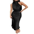 thumbnail image 2 of PENGXIANG Robe Maxi en Satin pour Femmes Élégante Sans Manches Col Montant Soirée Mariage Robe Longue Formelle, 2 of 7