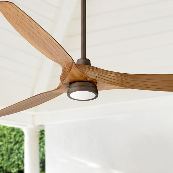 60" Casa Vieja Modern Rustic Indoor Outdoor Ceiling Fan with Light LED Remote Rubbed Bronze Walnut Finish Blades Damp Rated for Patio