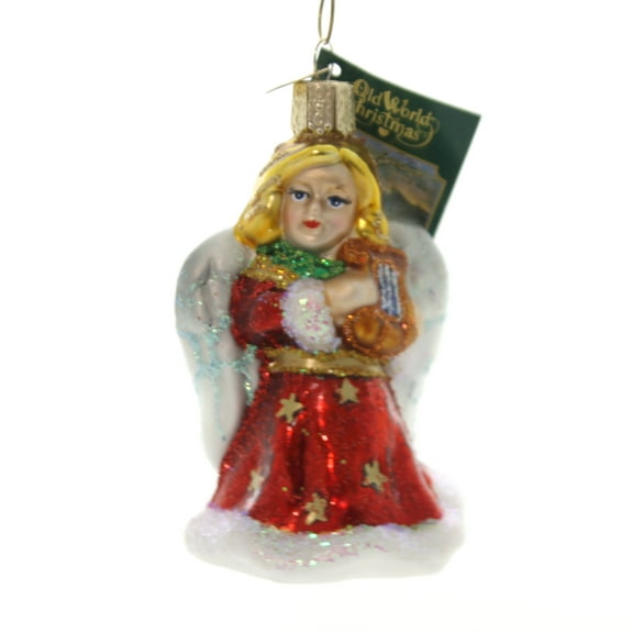 Old World Christmas Angel With Lyre Glass Ornament Purity Peace 10157 Red