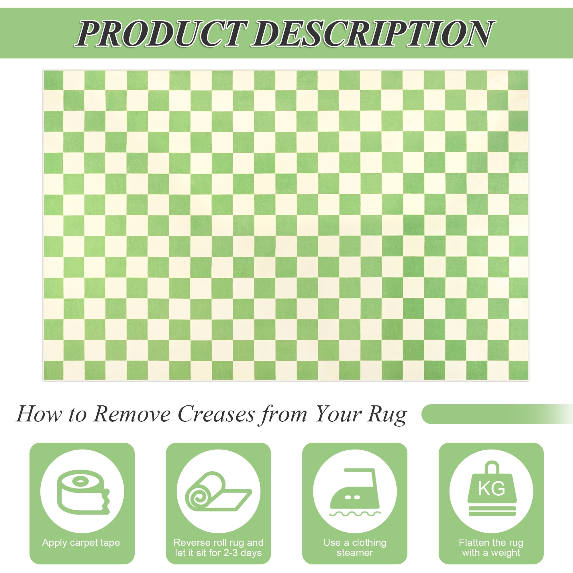 Lochas Checkered Area Rugs Checkerboard Rug Plaid Carpet for Living Room Bedroom Home Decor,5'x8',Green
