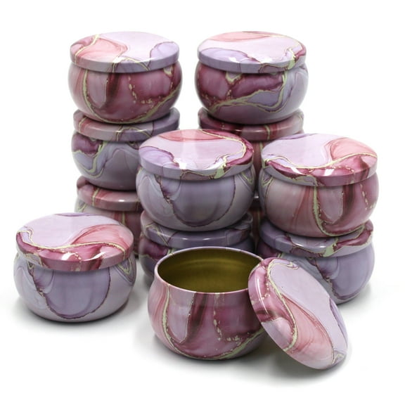 12-Piece Marble Pattern Candle Tins - 2.2oZ Iron Containers With Lids For Diy Candles, Jewelry Storage & Gifts