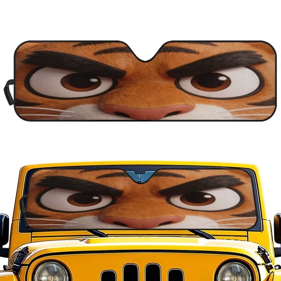 Uorisanigo Windshield Sun Shade for Jeep Wrangler JK JKU JL JLU 1997-2023 & Jeep Gladiator JT 2020-2023 Accessories, Front Window Tiger Eyes Print Sun Shade Blocks UV Rays Keep Your Car Cooler