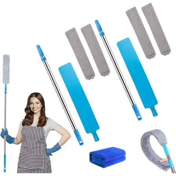 2026 Upgraded Retractable Gap Dust Cleaner, Flat Extendable Duster with 2 Microfiber Dusting Cloths, Washable Reusable Cleaning Tool for Under Appliances, Furniture, Ceiling, and Blinds (2 Set)