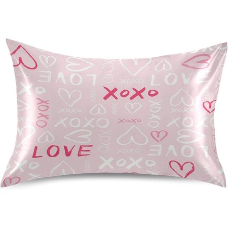 Shukong Valentine's Day Heart Satin Pillowcases for Hair and Skin Soft Like Silk Pillowcase, Satin Cooling Pillow Cases with Envelope Closure, Comfortable and Breathable, 20" x 40"